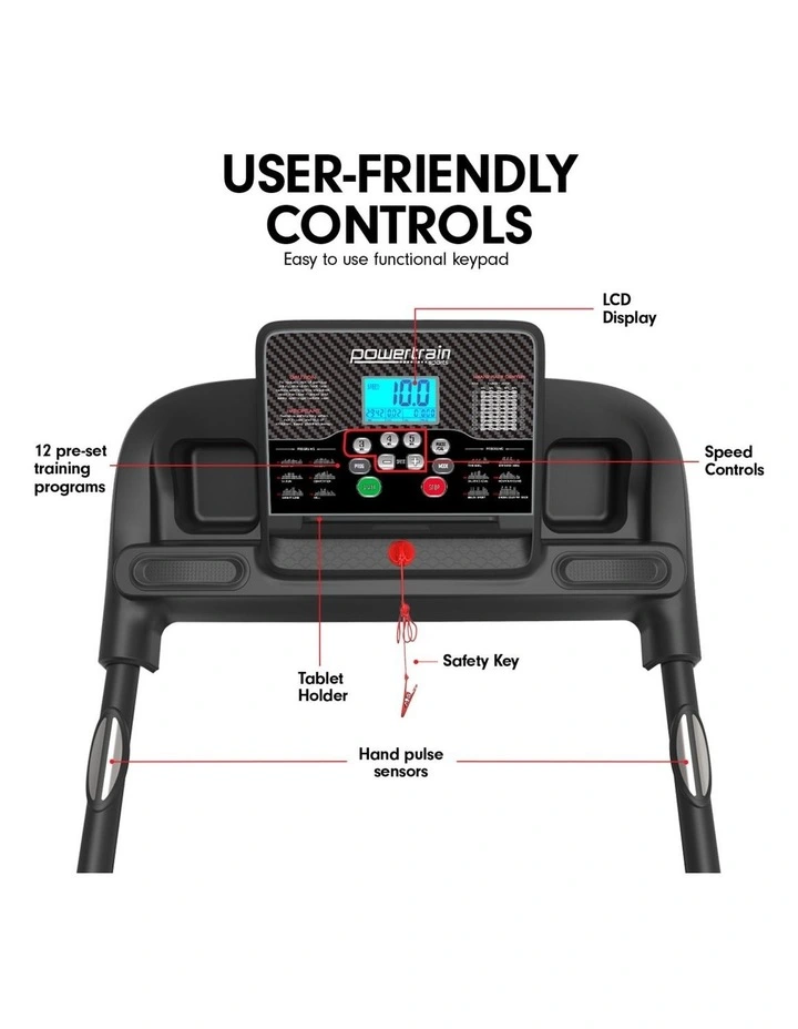 Powertrain K100 Foldable Electric Treadmill 1100W Home Gym Cardio Running Walking Machine with image 6