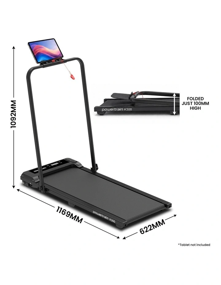 Powertrain K300 Black Foldable 2-in-1 Under Desk Walking Pad Treadmill 1.5HP 10km/h Incline Home image 2