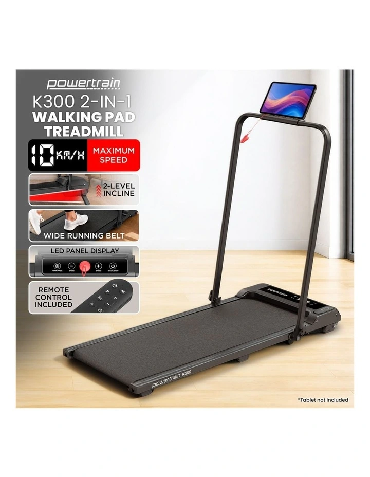 Powertrain K300 Black Foldable 2-in-1 Under Desk Walking Pad Treadmill 1.5HP 10km/h Incline Home image 3