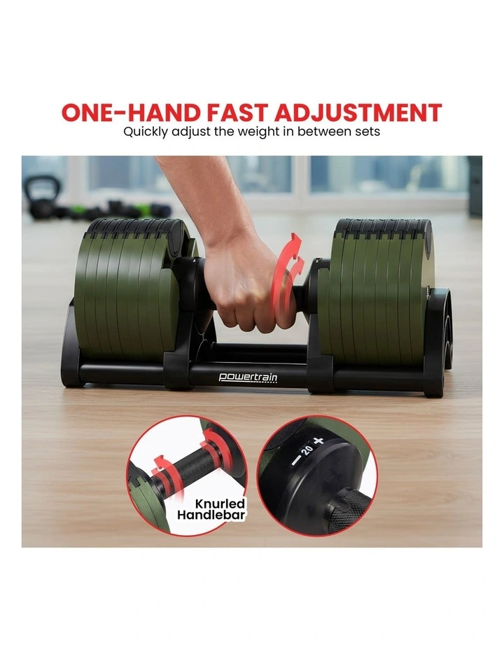 Powertrain 72kg Adjustable Dumbbells Pair with Stand 4-36kg Quick Dial Weight Set for Home Gym image 5