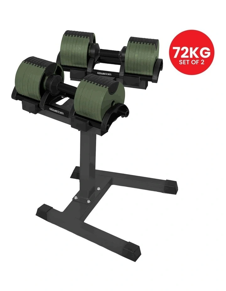 Powertrain 72kg Adjustable Dumbbells Pair with Stand 4-36kg Quick Dial Weight Set for Home Gym image 6