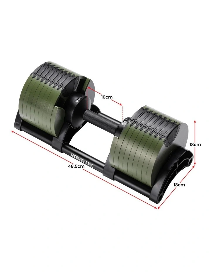Powertrain Eon 72kg Adjustable Dumbbells Pair 4-36kg Quick Dial Cast Iron Weight Set for Home Gym image 3