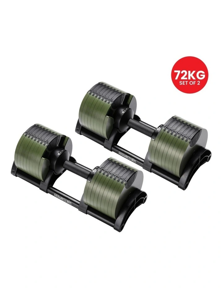 Powertrain Eon 72kg Adjustable Dumbbells Pair 4-36kg Quick Dial Cast Iron Weight Set for Home Gym image 7
