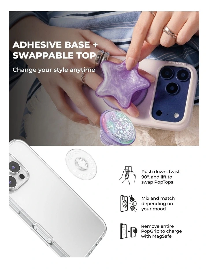 PopSockets PopTop and Chain Lite Phone Grip Holder (Adhesive) - Squishy Tidepool Unicorn image 7