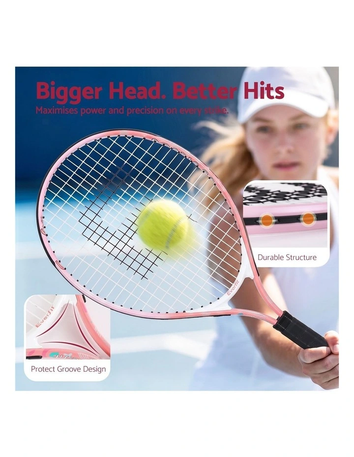 Everfit 23 Inch Tennis Racket Set of 2 Pack Lightweight Cushioned Grip Pink image 5