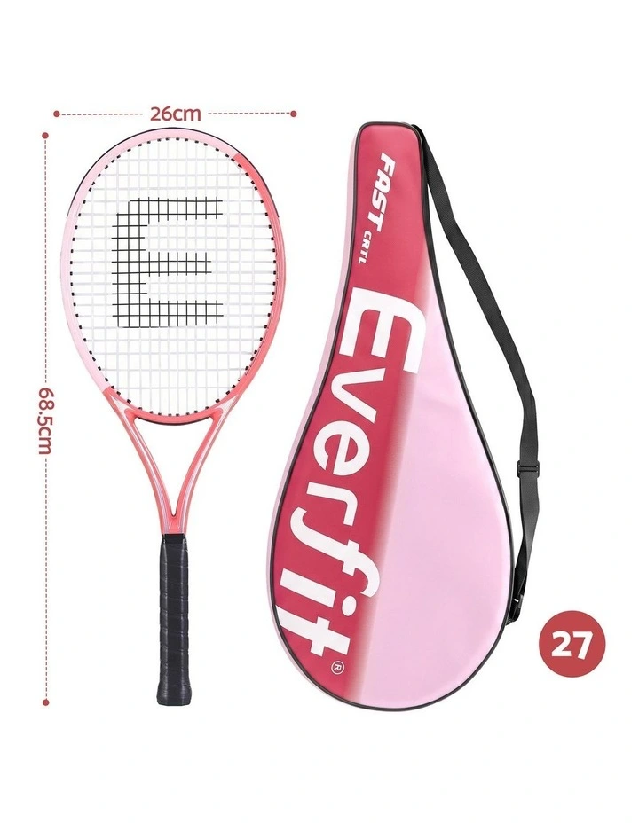 Everfit Tennis Racket Set 2 Pack 27 Inch Lightweight Cushioned Grip for Adults Pink image 2