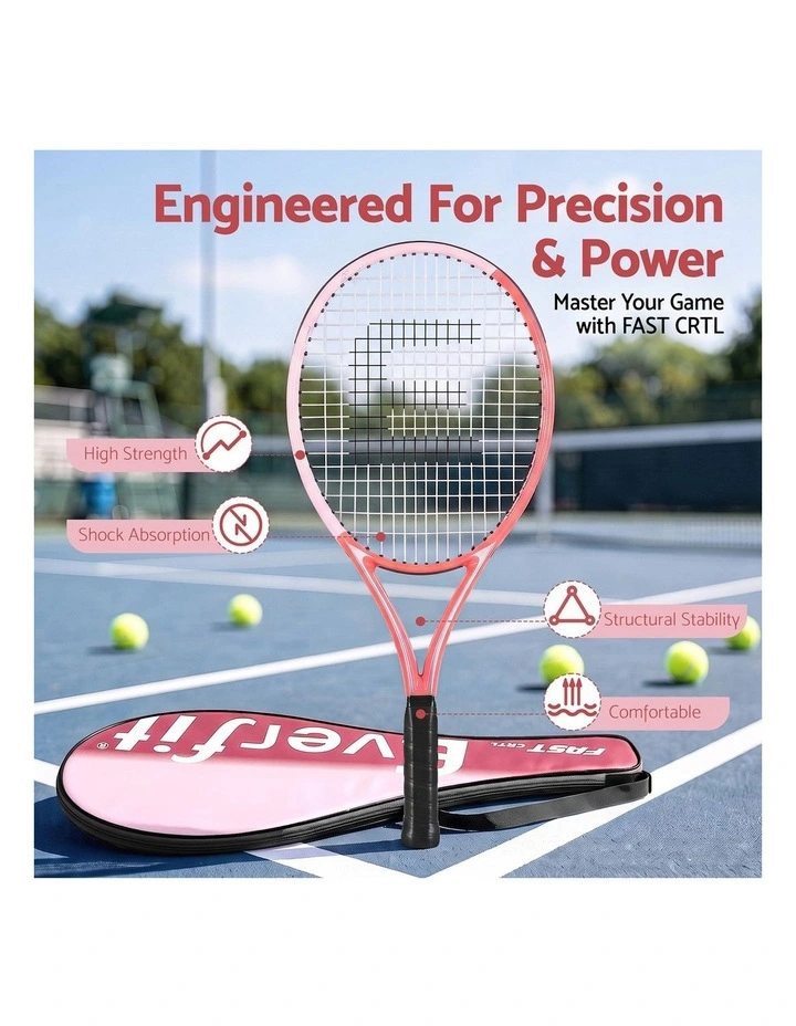 Everfit Tennis Racket Set 2 Pack 27 Inch Lightweight Cushioned Grip for Adults Pink image 4