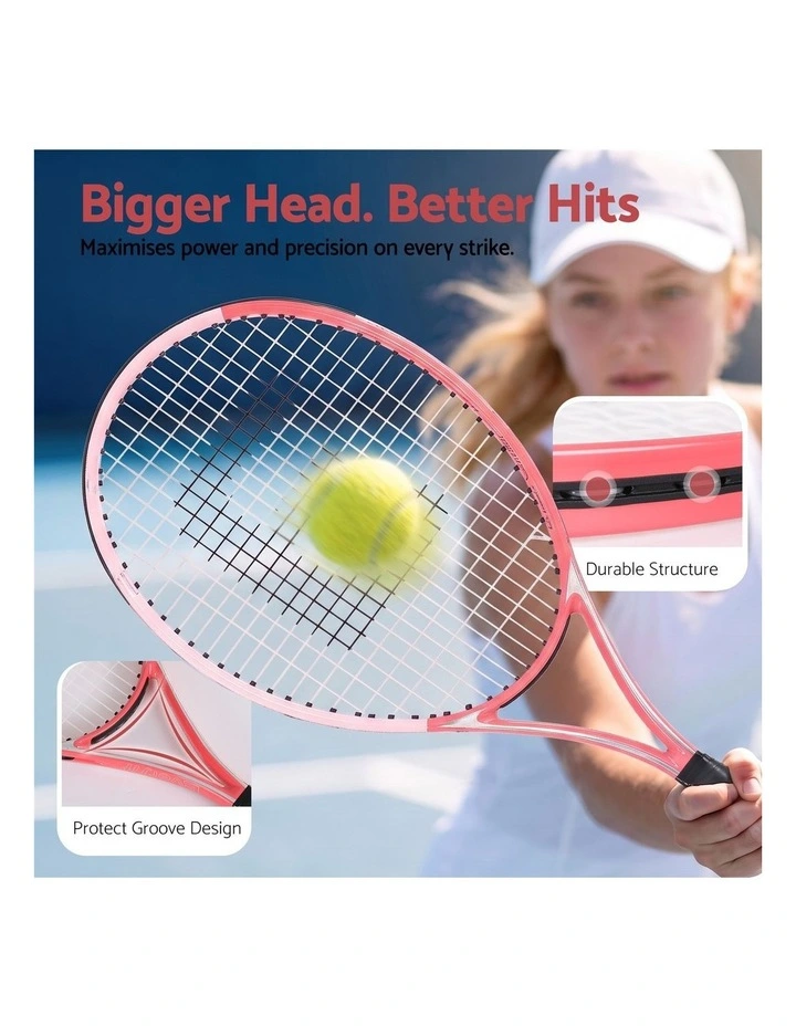 Everfit Tennis Racket Set 2 Pack 27 Inch Lightweight Cushioned Grip for Adults Pink image 5