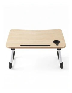 Light Wood Laptop Stand Table Foldable Desk Computer Study Bed Adjustable Cup Slot Tray