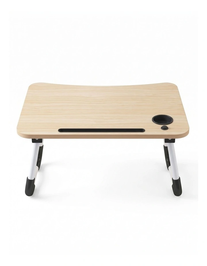 Light Wood Laptop Stand Table Foldable Desk Computer Study Bed Adjustable Cup Slot Tray image 1