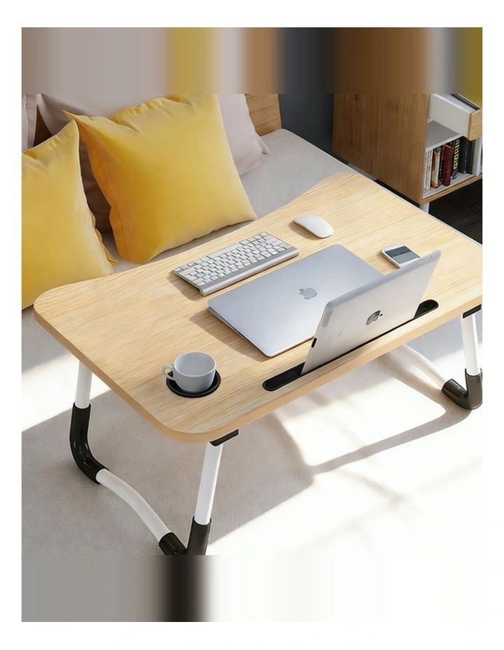 Light Wood Laptop Stand Table Foldable Desk Computer Study Bed Adjustable Cup Slot Tray image 2