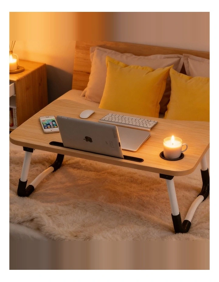 Light Wood Laptop Stand Table Foldable Desk Computer Study Bed Adjustable Cup Slot Tray image 3