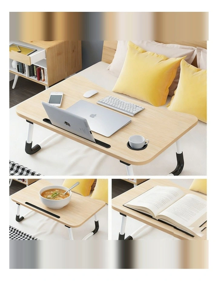 Light Wood Laptop Stand Table Foldable Desk Computer Study Bed Adjustable Cup Slot Tray image 4