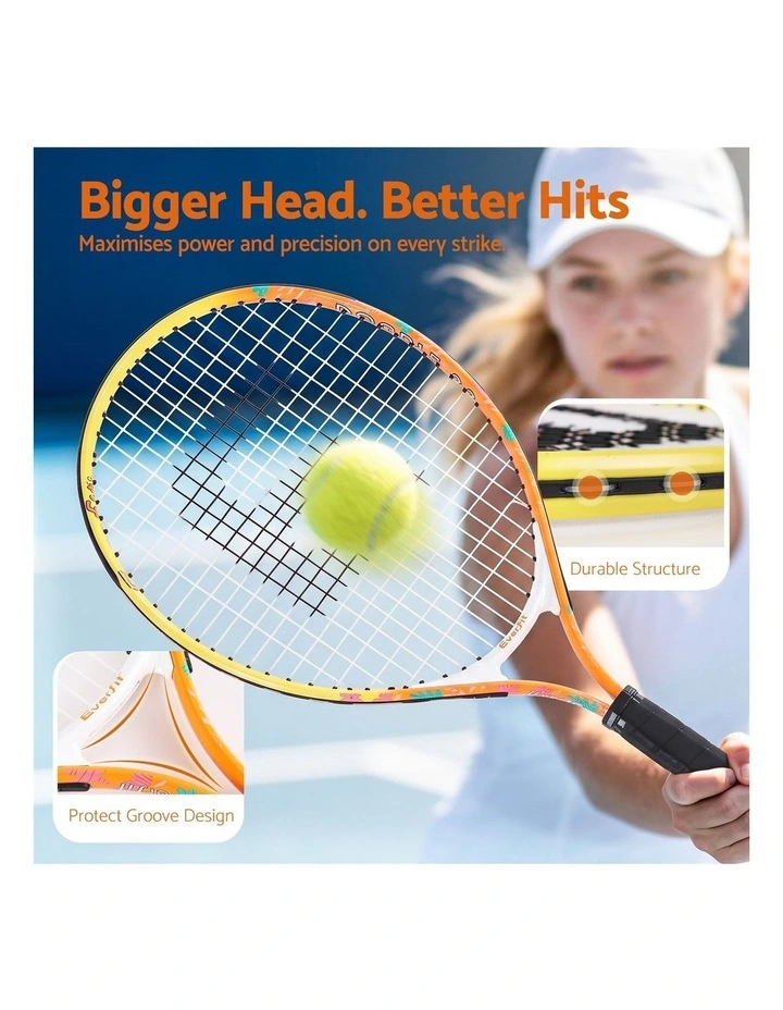 Everfit 23 Inch Tennis Racket Set of 2 Pack Lightweight Cushioned Grip Orange image 5
