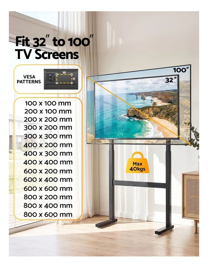 Artiss Universal Floor TV Stand for 32-100 Inch Screens Heavy Duty 40kg Capacity image 4