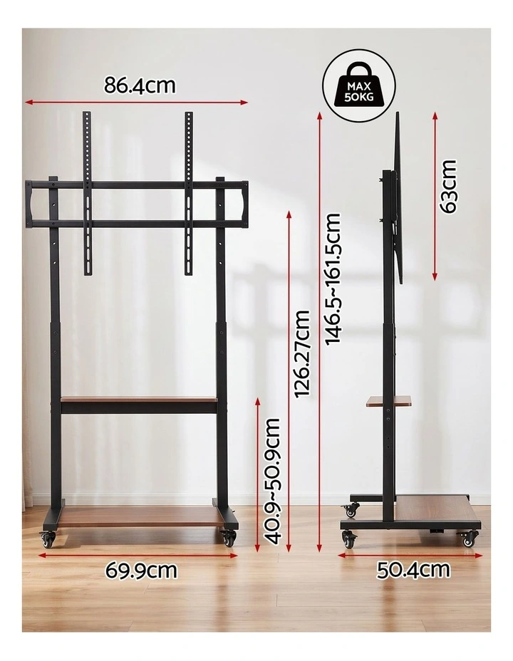 Artiss Mobile TV Stand for 40-100 Inch TVs Cart with Wheels Adjustable Shelves image 2