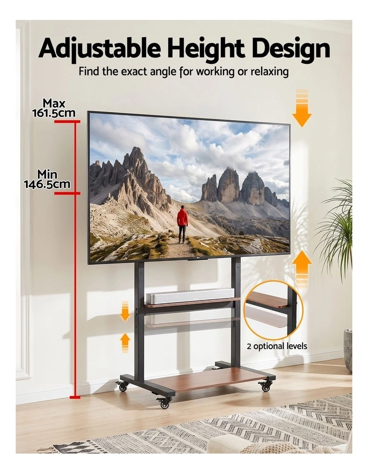 Artiss Mobile TV Stand for 40-100 Inch TVs Cart with Wheels Adjustable Shelves image 5