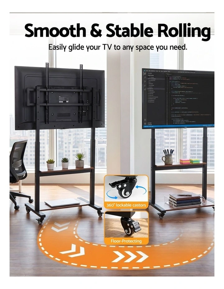 Artiss Mobile TV Stand for 40-100 Inch TVs Cart with Wheels Adjustable Shelves image 6
