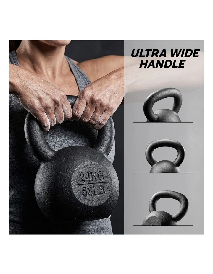 Everfit 24kg Cast Iron Kettlebell Powder Coating Flat Bottom Home Gym image 5