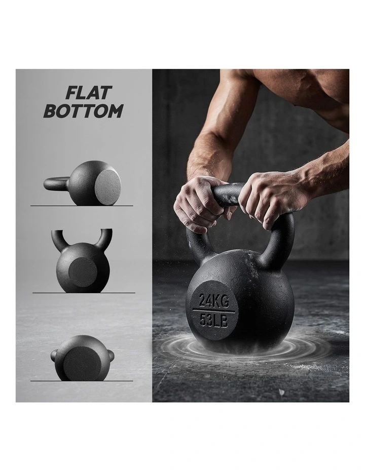 Everfit 24kg Cast Iron Kettlebell Powder Coating Flat Bottom Home Gym image 6