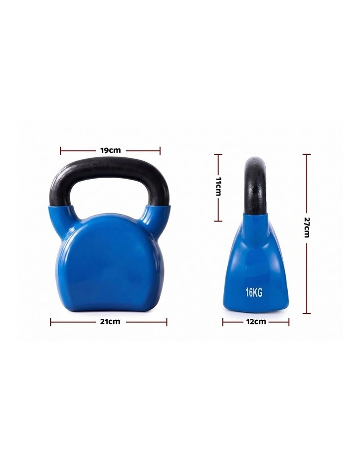 Everfit 16kg Kettlebell Cast Iron Weightlifting Bench Dumbbells Kettle Bell Blue image 2