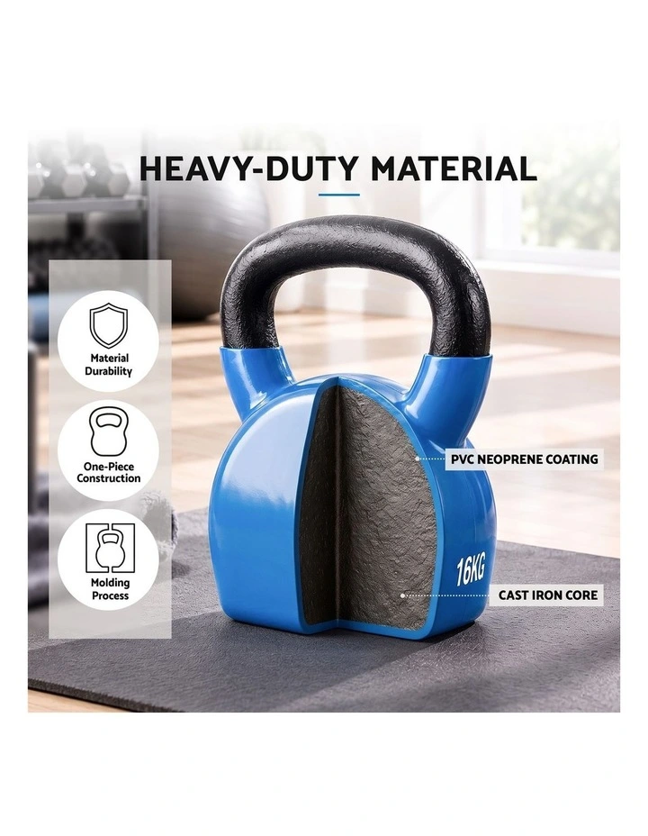 Everfit 16kg Kettlebell Cast Iron Weightlifting Bench Dumbbells Kettle Bell Blue image 4