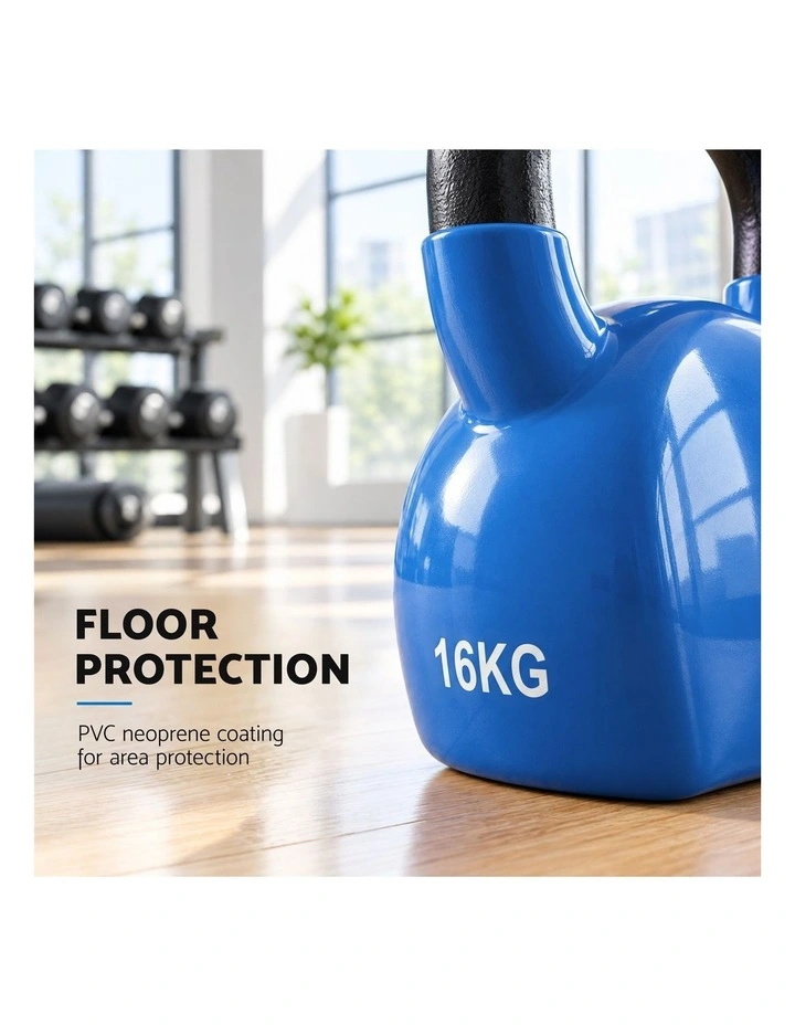 Everfit 16kg Kettlebell Cast Iron Weightlifting Bench Dumbbells Kettle Bell Blue image 6