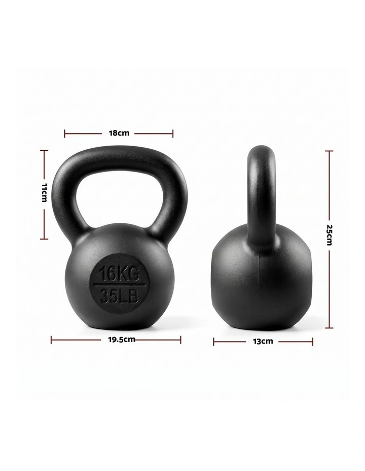 Everfit 16kg Cast Iron Kettlebell Powder Coating Flat Bottom Home Gym image 2