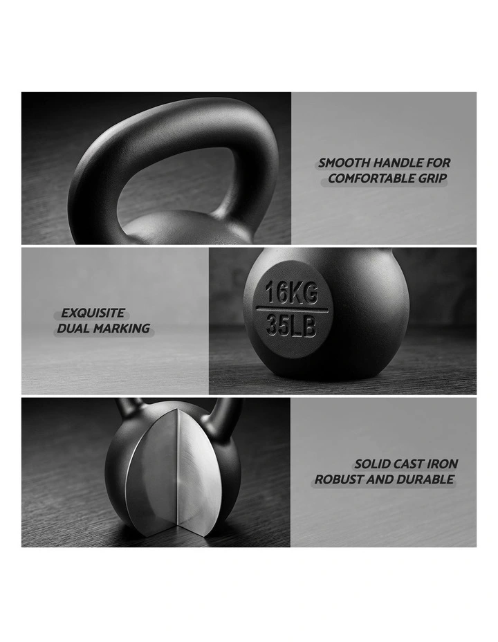 Everfit 16kg Cast Iron Kettlebell Powder Coating Flat Bottom Home Gym image 4