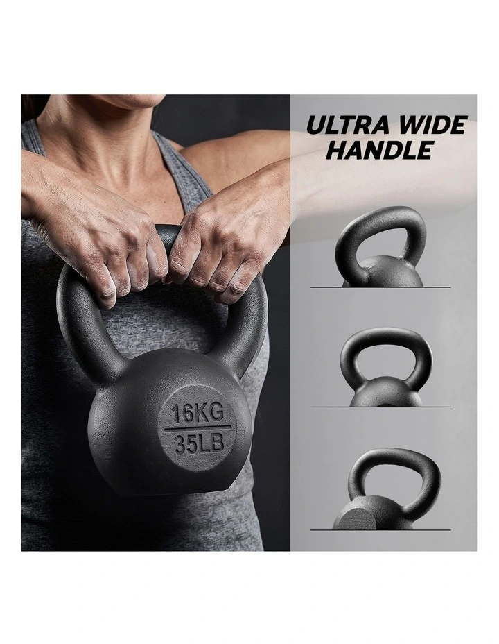 Everfit 16kg Cast Iron Kettlebell Powder Coating Flat Bottom Home Gym image 5