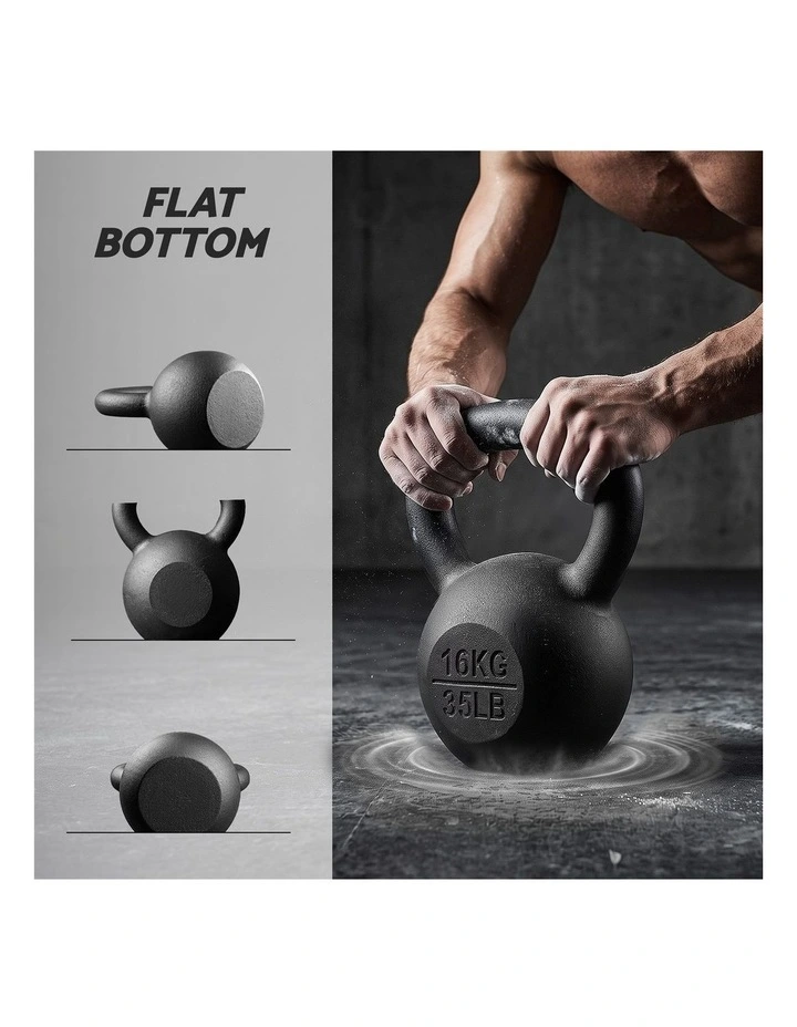 Everfit 16kg Cast Iron Kettlebell Powder Coating Flat Bottom Home Gym image 6