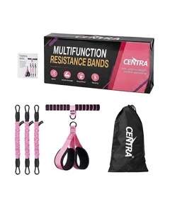 Centra Resistance Bands Set Foot Pedal 3 Tube Adjustable for Home Workout Pink
