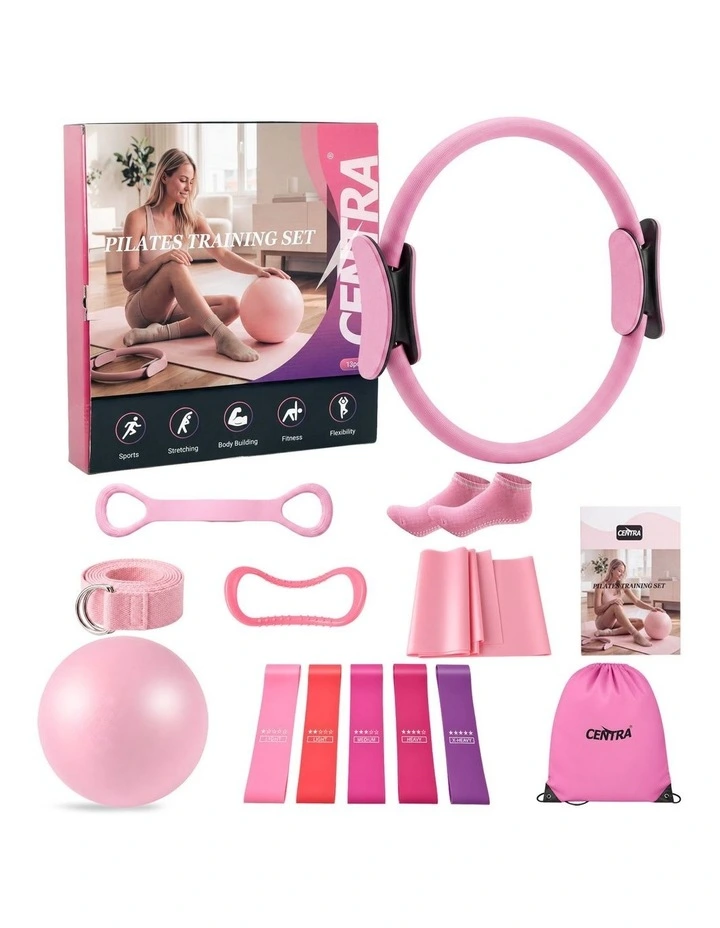 Centra Pilates Kit 13Pc All In One Set with Ring Ball Bands Home Workout Pink image 1