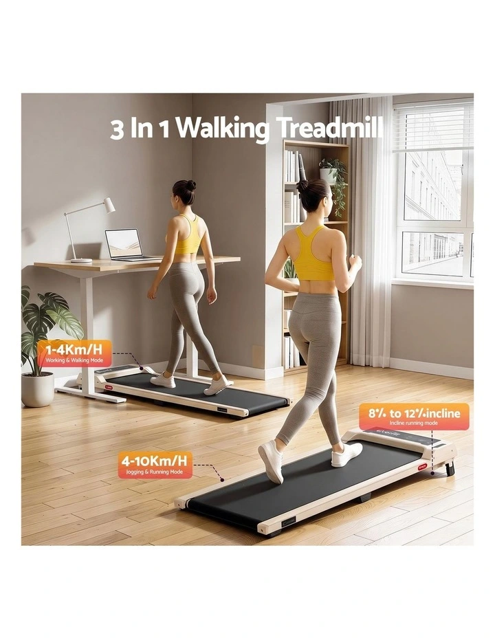 Everfit 3 in 1 Walking Pad Treadmill 12% Incline Under Desk Treadmills for Home Gym 40cmBelt Beige image 4