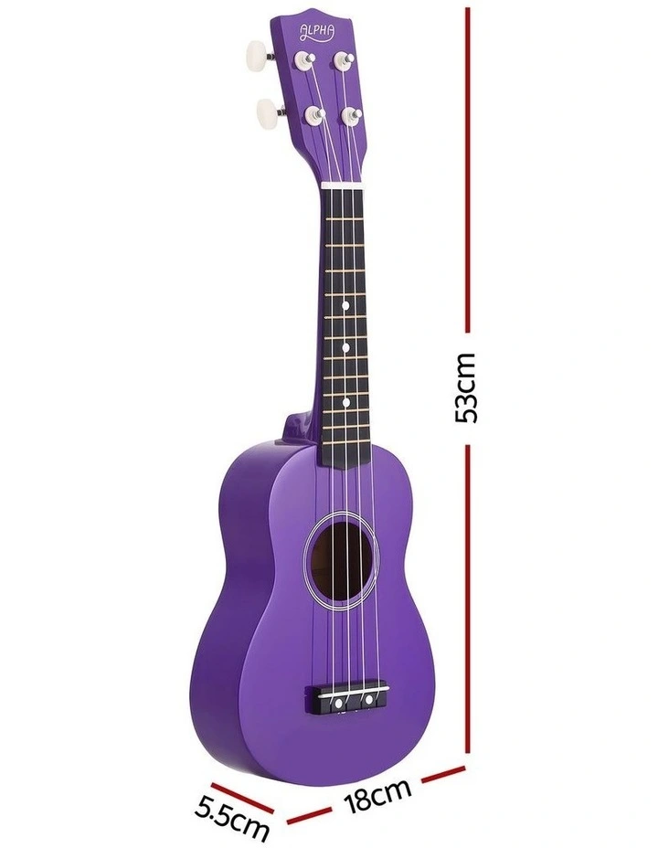 Alpha 21 Inch Ukulele Soprano Beginner Acoustic Small Guitar Kids Strings Purple image 2