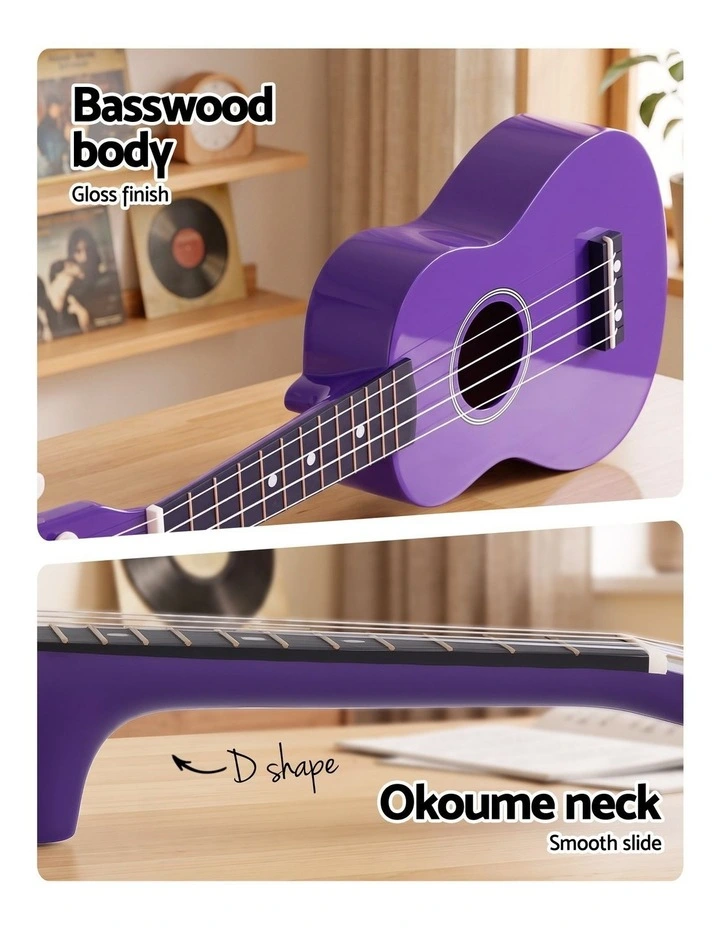 Alpha 21 Inch Ukulele Soprano Beginner Acoustic Small Guitar Kids Strings Purple image 4