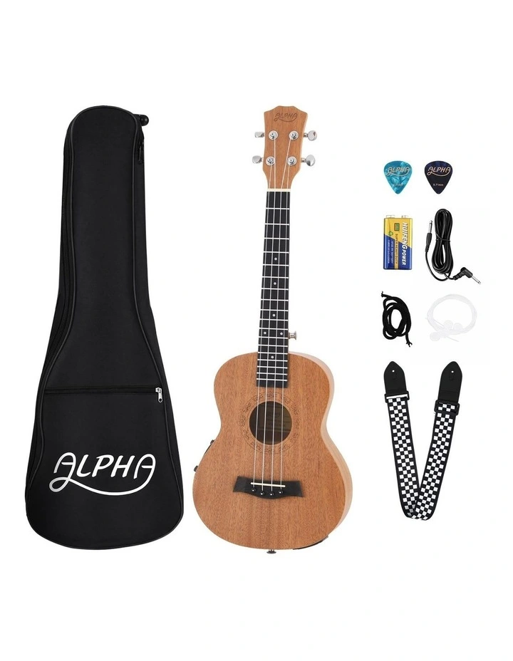 Alpha 26 Inch Solid Mahogany Tenor Ukulele Electric Acoustic EQ System Kit 18 Frets Natural image 1