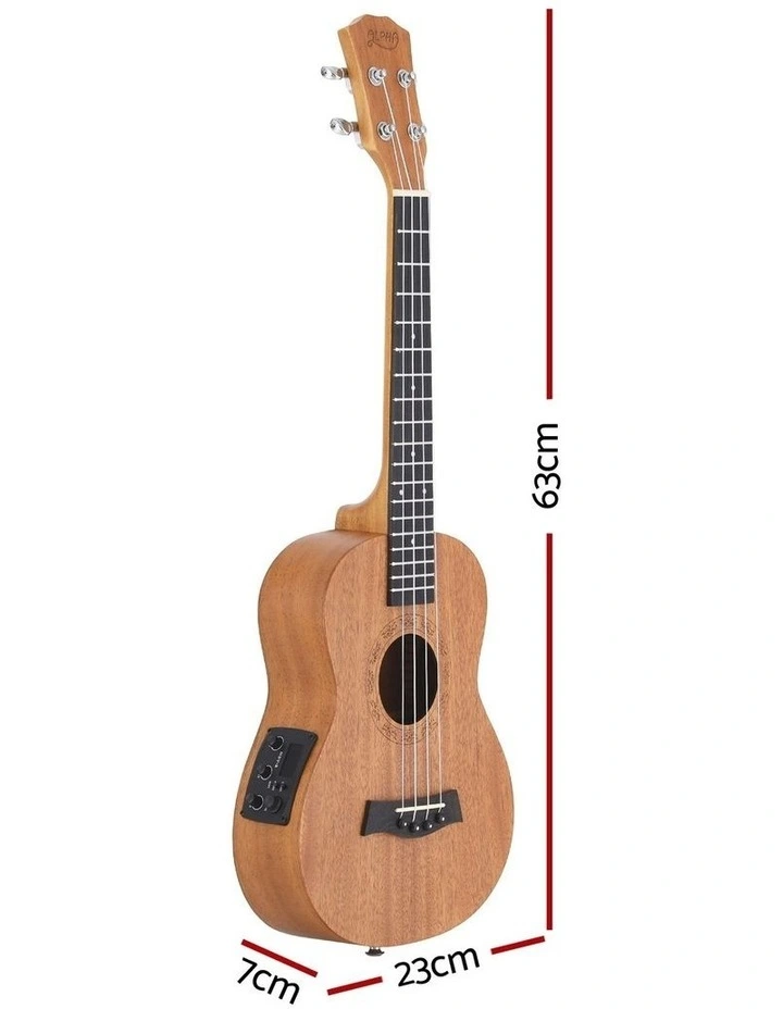 Alpha 26 Inch Solid Mahogany Tenor Ukulele Electric Acoustic EQ System Kit 18 Frets Natural image 2