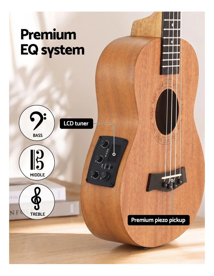 Alpha 26 Inch Solid Mahogany Tenor Ukulele Electric Acoustic EQ System Kit 18 Frets Natural image 4