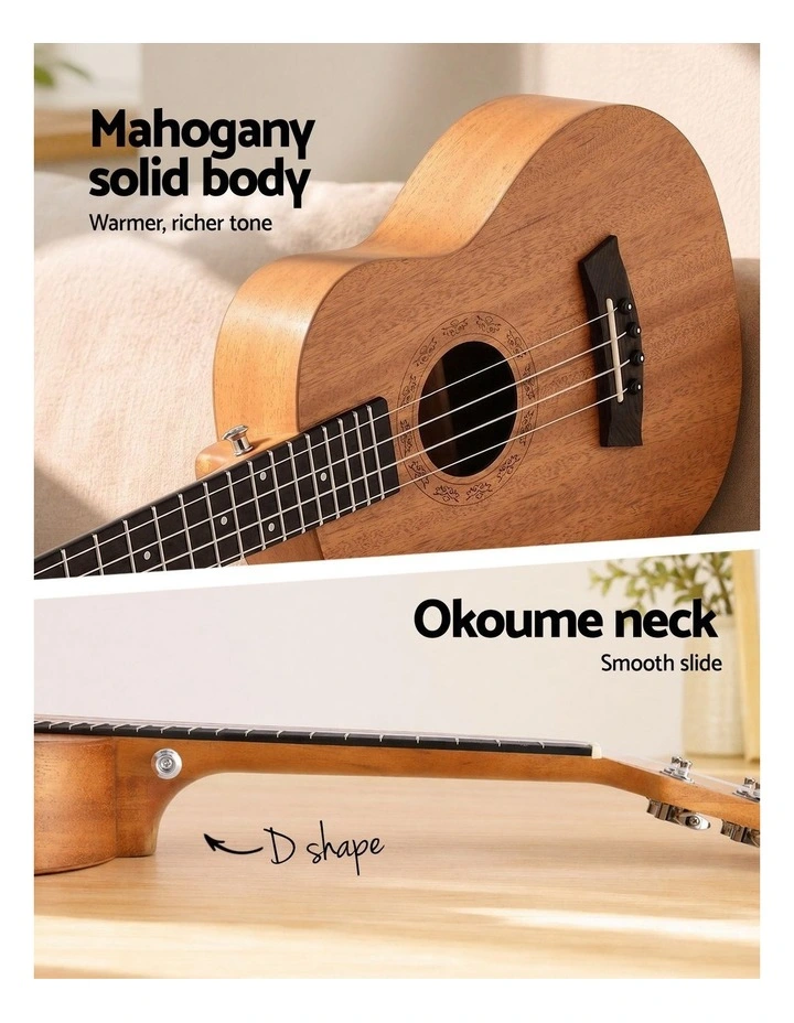 Alpha 26 Inch Solid Mahogany Tenor Ukulele Electric Acoustic EQ System Kit 18 Frets Natural image 5