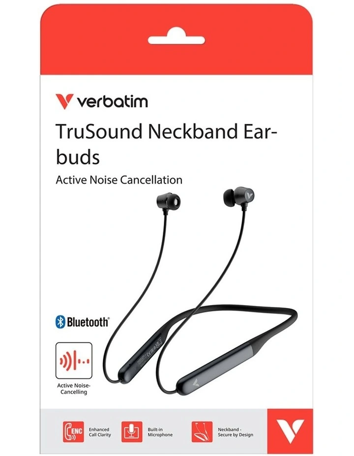 VERBATIM ANC Neckband Earbuds Active Noise Cancelling Black 28H Battery Life image 6