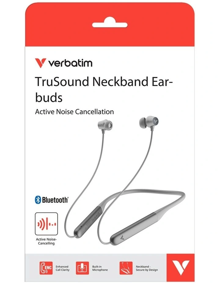 Verbatim ANC Neckband Earbuds Active Noise Cancelling Wireless Grey image 5