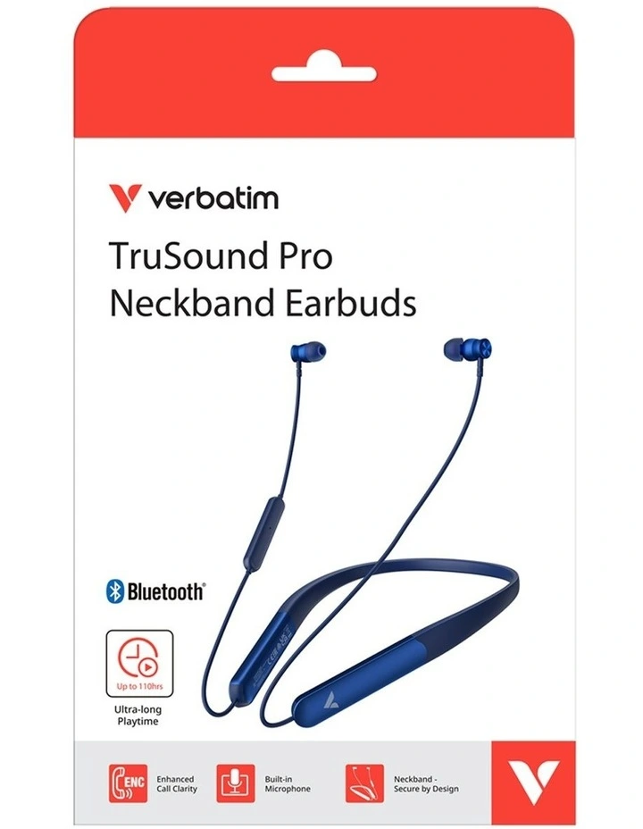 Verbatim Neckband Earbuds Wireless Bluetooth TruSound Pro Blue Comfortable image 6