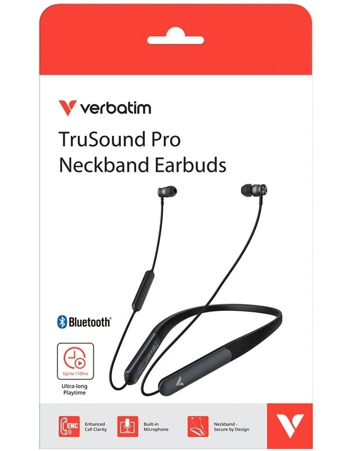 Verbatim Neckband Earbuds Wireless Bluetooth TruSound Pro Black Comfortable image 6