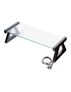 Kensington Glass Monitor Stand With USB Hub Clear Black Ergonomic