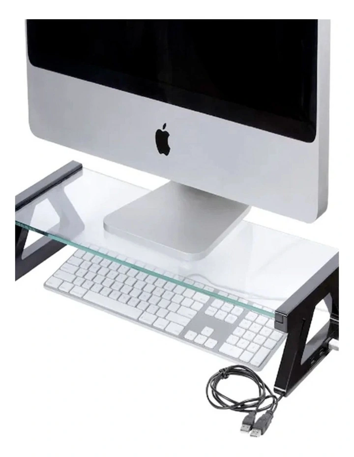 Kensington Glass Monitor Stand With USB Hub Clear Black Ergonomic image 2