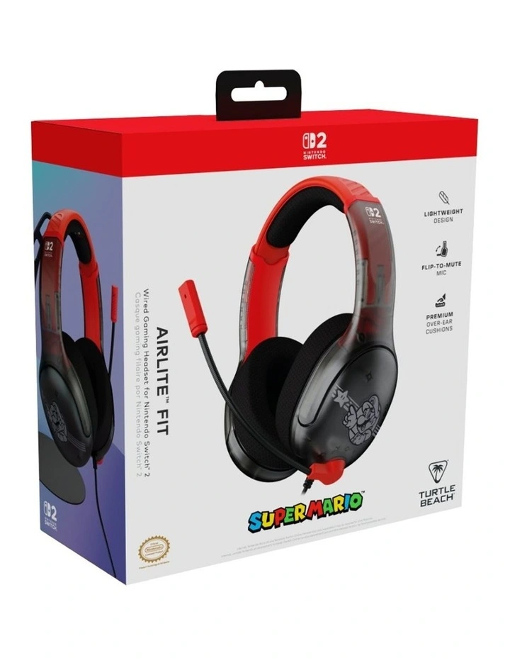 Turtle Beach Wired Nintendo Switch 2 Gaming Headset Mario Star Black Airlte image 7