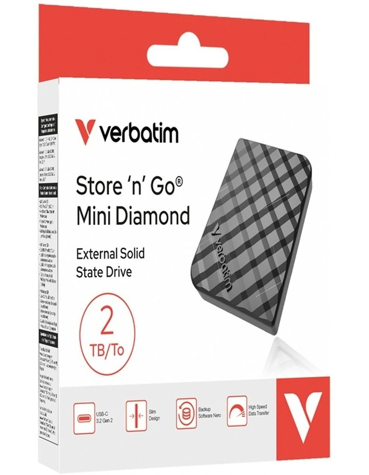 Verbatim Store N Go Mini Diamond USB-C SSD Portable Drive 2TB Black image 4
