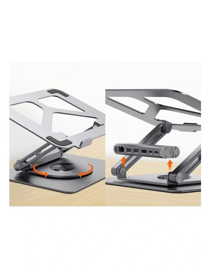 mbeat Stage S12 Rotating Laptop Stand with USB-C Dock - Space Grey image 3