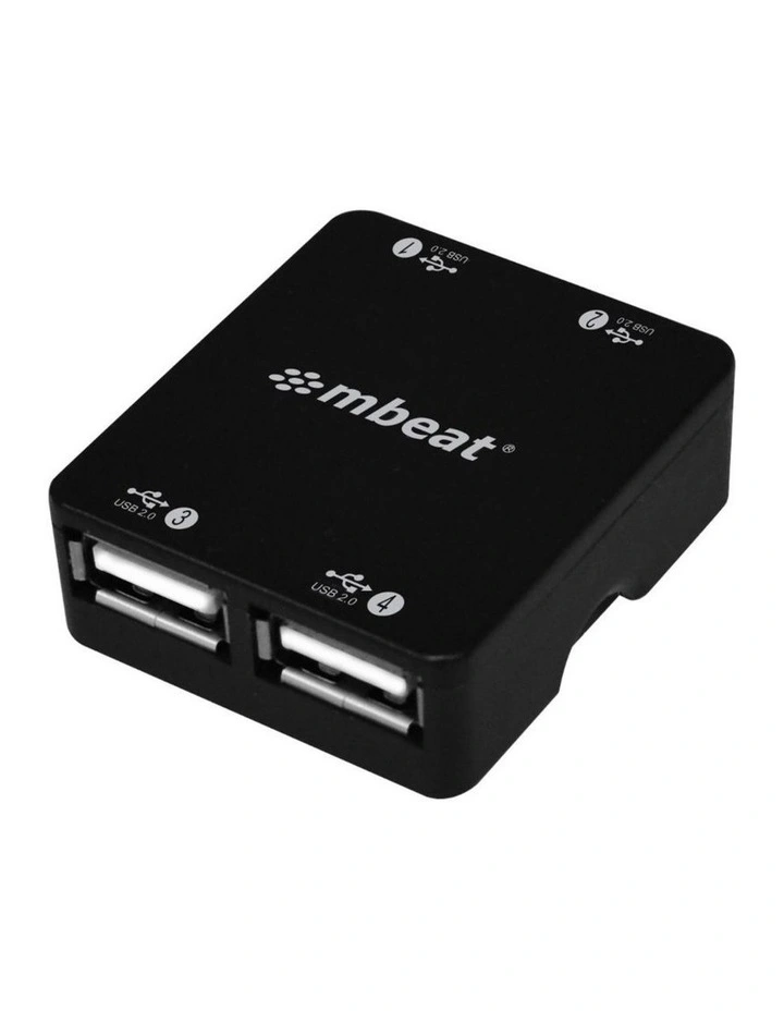 mbeat 4 Port USB 2.0 Hub USB 2.0 Plug and Play - Black image 1